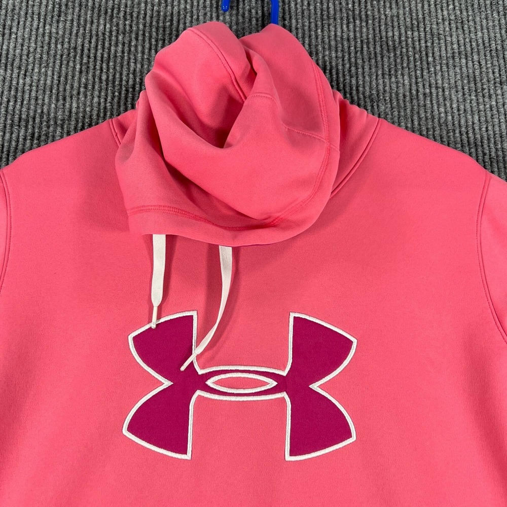 Under Armour Hoodie Sweatshirt Womens Large Pink Long Sleeve Semi-Fitted Storm
